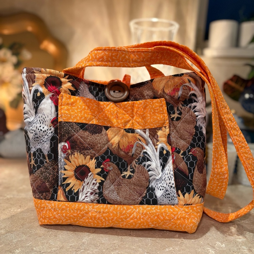 Handmade Rooster And Chicken Print Shoulder Bag